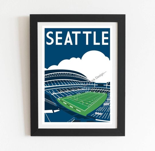 Discover Seattle Seahawkas, Seahawkss Stadium, Retro art print poster
