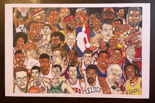 Discover NBA Legends Kobe Jordan LeBron Steph Shaq + 11x17 Sketch Print 2nd Edition By TK