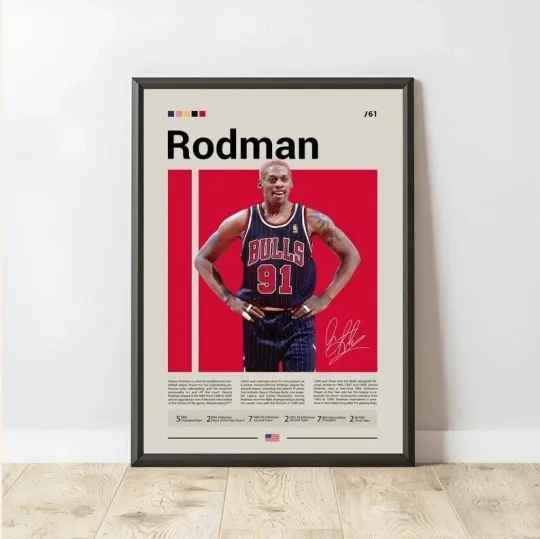 Dennis Rodman Poster, Chicago Bulls Print, NBA Legend Sport Poster No Frame