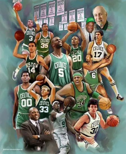 Discover BOSTON CELTICS LEGENDS 15 All-Time Greats 20x24 Art POSTER Print 1950s-2000s