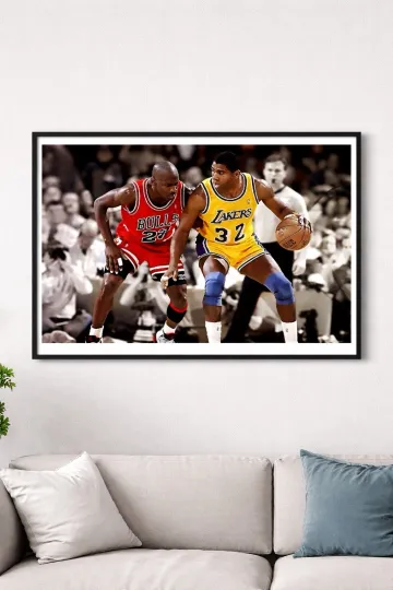 Discover Michael Jordan vs Magic  Bulls Lakers NBA Poster 24x36 Selective Color New