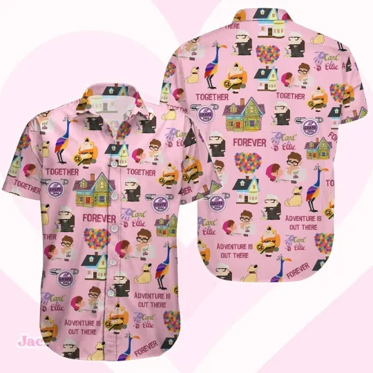 Discover Disney Carl And Ellie Hawaiian Shirt Button Down Adult Disney Husband Wife Shirt