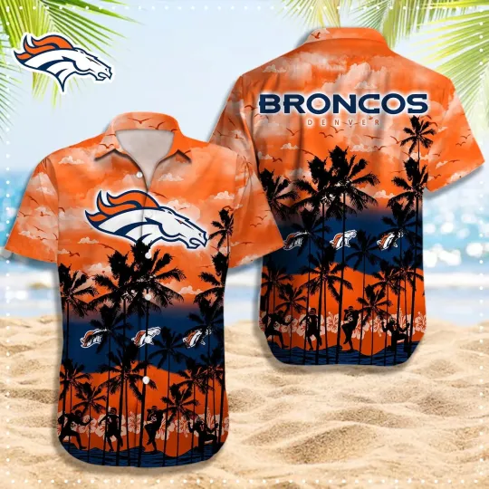 Discover Denver Football Team Broncoss Hawaiian Button Down Shirt