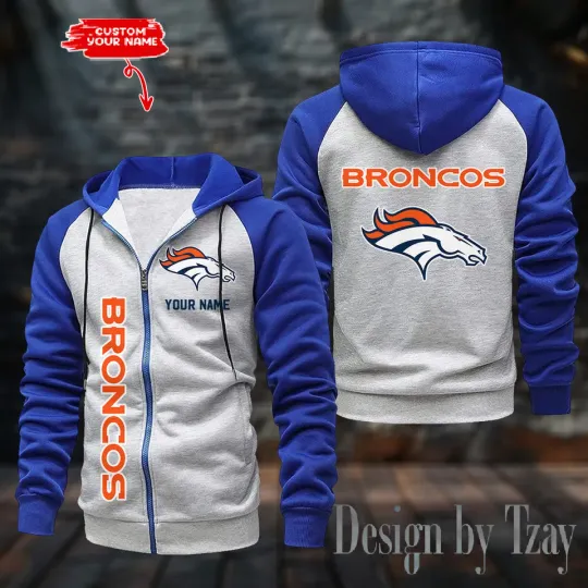 Denver Broncos Men's Raglan Full Zip Hoodie American Football Team Zip Hoodie Gift For Fan