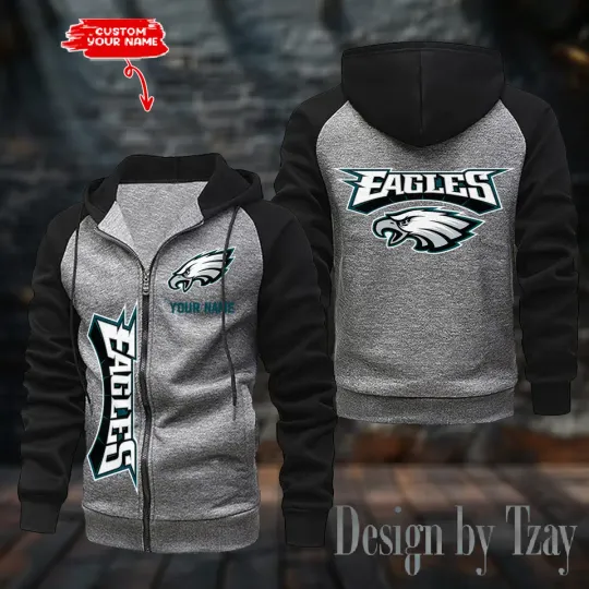 P.Eagles Team Men's Raglan Full Zip Hoodie American Football Team Zip Hoodie Gift For Fan