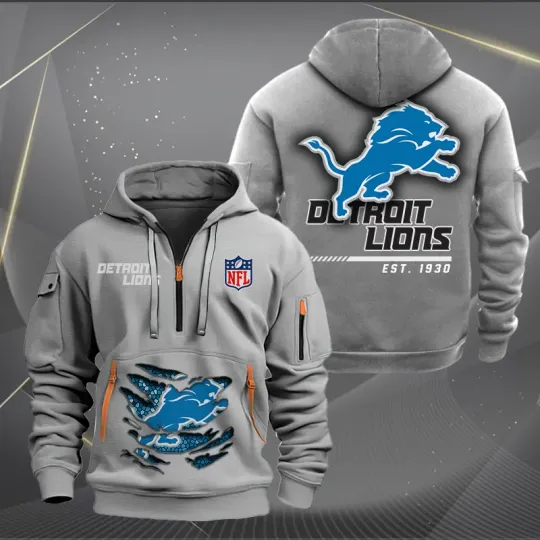 Detroit Lions Quarter Zip Hoodie, Tactical Hoodie