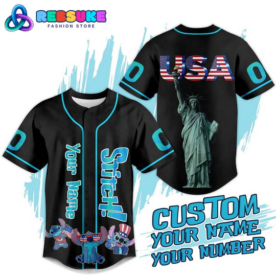 Stitch American Flag Custom Name Baseball Jersey