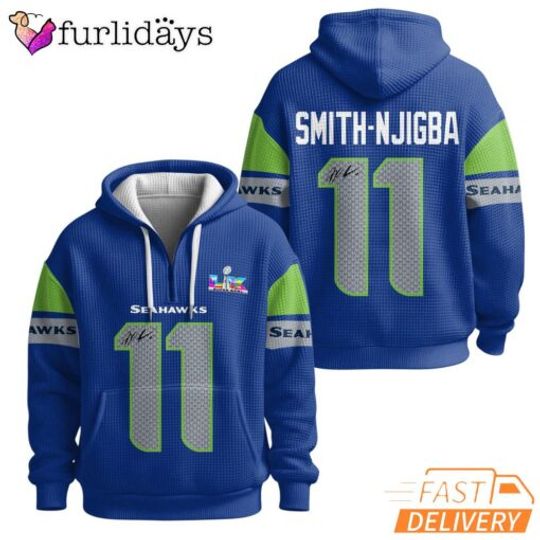 Seattle Football Seahawkss Super Bowl Run 11 Royal Blue Quarter Zip Waffle Hoodie
