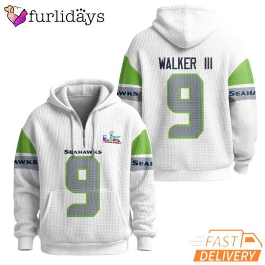 Seattle Seahawkss Super Bowl Run 9 White Quarter Zip Waffle Hoodie
