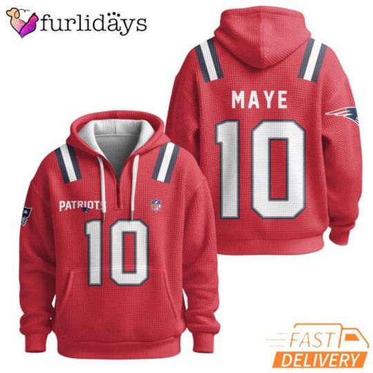 Discover Super B.owl Drake Maye 10 New England Patriotss Red Zip Hoodie
