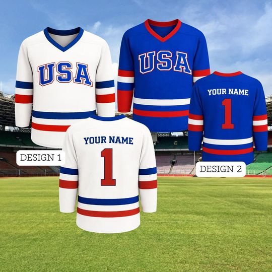 Personalized Team USA Ice Hockey Jersey, Custom USA Hockey Jersey with Name and Number, Patriotic American Sports Fan Gift for Men Women