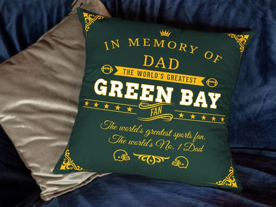 Green Bay Wisconsin Memorial Football Personalized Throw Pillow, Custom Packers Fan Gift, American Football Super Bowl Pillowcase