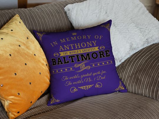Baltimore Memorial Football Pillow, Custom Gift for Ravens Fan, American Football Super Bowl Throw Pillow