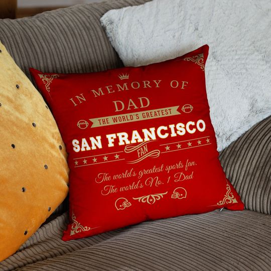 Personalized San Francisco Memorial Football Throw Pillow, Custom SF 49ers Gift, American Football Super Bowl Pillowcase