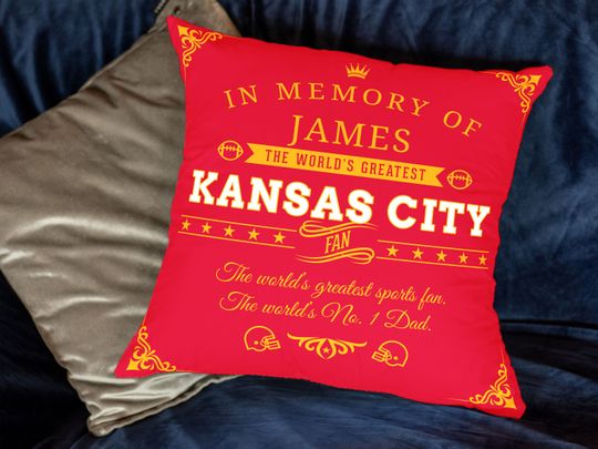 Kansas City Missouri Memorial Football Throw Pillow, Custom Gift for Chiefs Fans, Super Bowl Football Pillowcase
