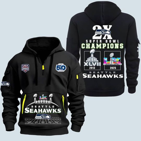 Discover Seahawks Super Bowl LX Champions USA 250 Quarter Zip Hoodie
