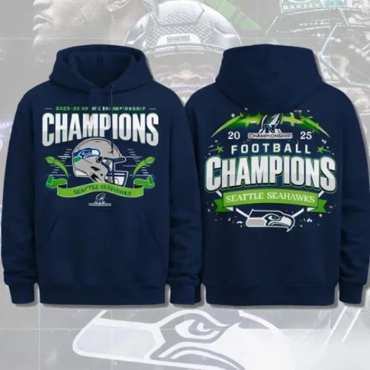 Seattle Seahawks 2025 NFC Champions Hoodie, National Football Conference Tee
