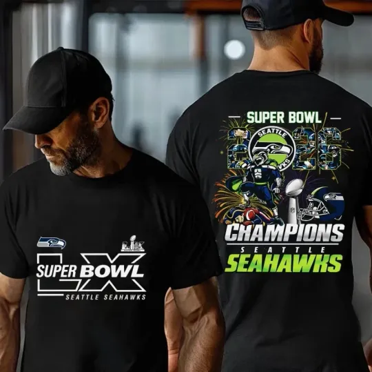 Discover Seattle Seahawks SB Champions 2025 26 Two Side T-Shirt, Gift for Fans