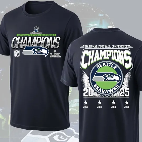 Discover Seahawks 2025 NF.C Champions T-Shirt, The Hawks Bowl LX 2 Sided Tee