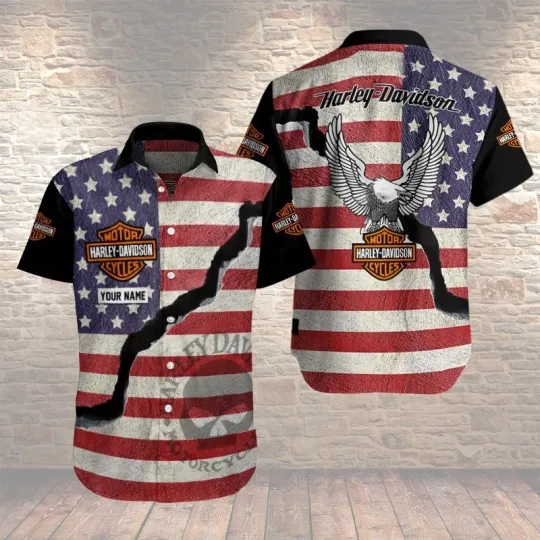 Discover Personalized Harley Motor Racing Davidson Casual Button Down Shirt