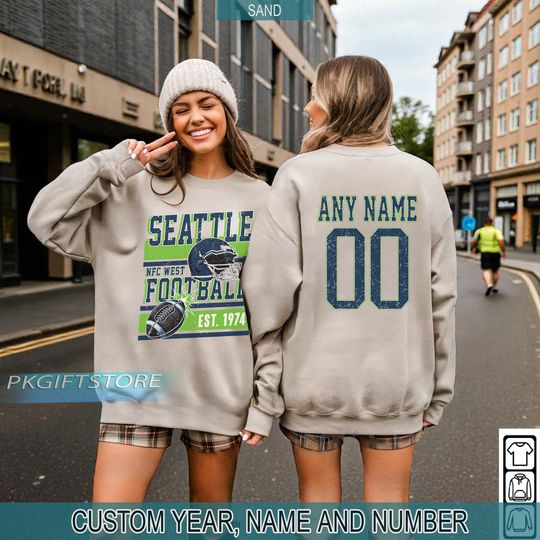 Discover Customized Seattle Football Vintage Sweatshirt, Seattle Seahawk Football Crewneck Sweatshirt, Seahawk Fan Gift