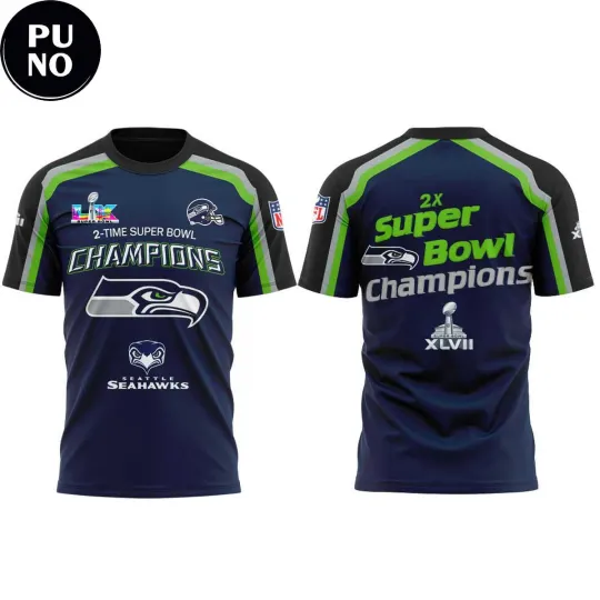 Discover 1Seattle Seahawk 2 Times Champions 3D T-Shirt