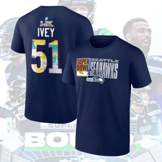 Discover Jared Ivey #51 Seattle Seahawks Super Bowl LX Name and Number