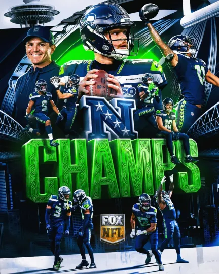 Discover Seattle Seahawks NFC 2025 Champions Defeat Los Angeles Rams poster