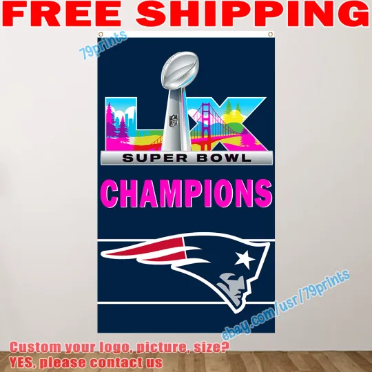 Discover New England Patriotss Super B.owl LIX Champions Banner Flag 3x5' football 2025 2026