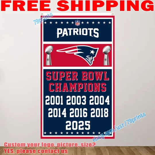 Discover New England Patriotss Super B.owl LIX Champions 7 TIME Flag Banner 3x5' football 2025