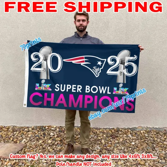 Discover New England Patriotss Super B.owl LIX Champions Flag Banner 3x5' 2025 2026 football