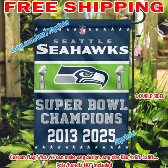 Discover Seattle Seahawks Super Bowl LIX Champions 2 Time Garden Flag 12x18" football 2025