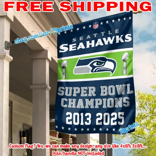Discover Seattle Seahawkss Super B.owl LIX Champions 2 Time Flag Banner 28x40" football 2025