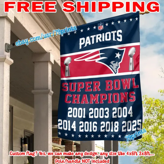 Discover New England Patriotss Super B.owl LIX Champions 7 Time Flag Banner 28x40" 2025 football