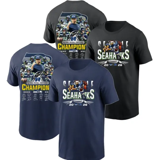 Discover Seattle Seahawk 2025 N.F.C Champions Super B.owl LX 2 Sides Fan Look
