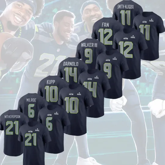 Discover Seattle Seahawkss Super B.owl LX Name & Numb: Milroe, Smith-Njigba, Darnold, Kupp