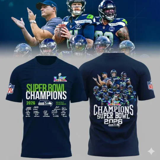 Seattle Seahawks 2026 Champions Super Bowl Blue T-Shirt
