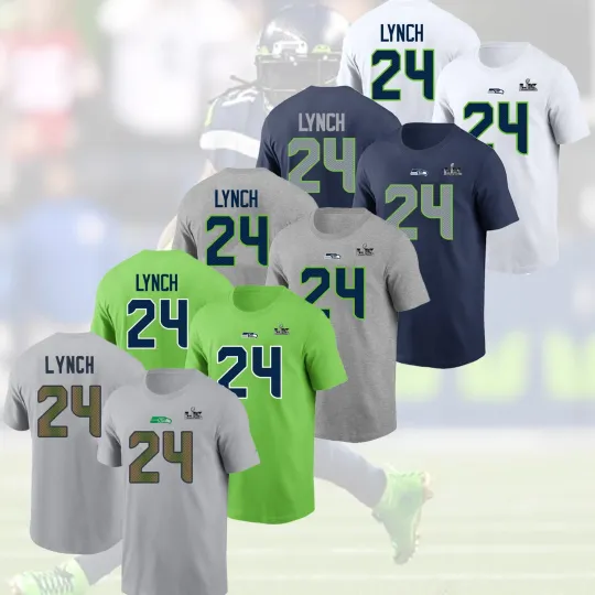 Discover Marshawn Lynch #24 Seattle Seahawkss Super B.owl LX Name & Number Fan Look