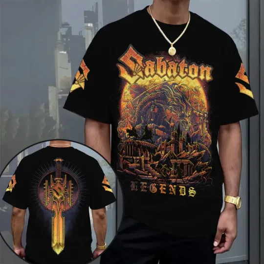 Discover Sabaton Legends Reborn 3D T-Shirt with Reimagined Album Artwork and Sword Design