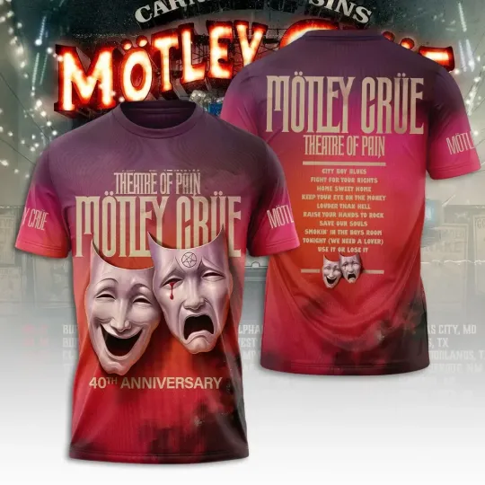 Discover Motley Crue Theatre of Pain 40th Anniversary 3D T-Shirt