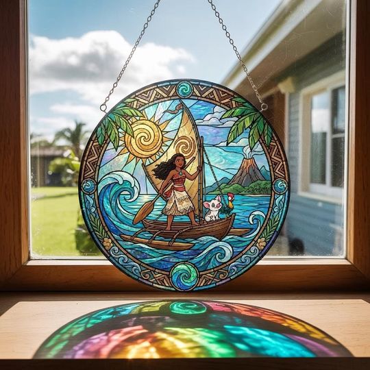 Discover Moana Stained Glass Suncatcher, Ocean Voyager Princess Window Art, Disney Moana Decor, Adventure Sun Catcher Gift