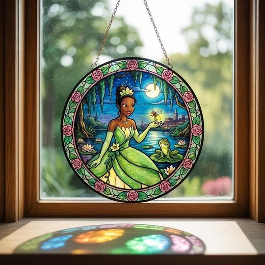 Discover Tiana & Naveen Princess and the Frog Stained Glass Suncatcher, Disney Couple Window Art, Romantic Fairytale Decor Gift