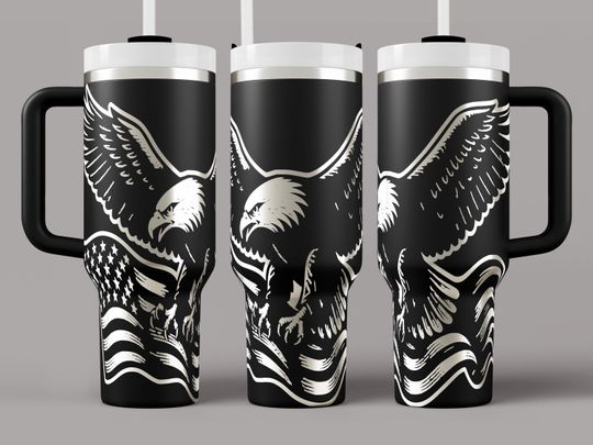 Discover 40 oz Handle Tumbler with Laser Engraved Patriotic Eagle
