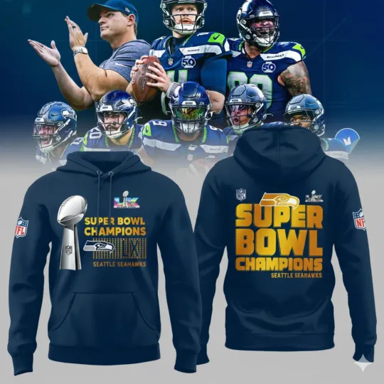 Discover Seattle Seahawks Super Bowl LX Champions 2026 Gold Letters Hoodie