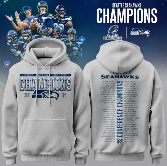 Discover Seattle Seahawks Heather Gray 2026 NFC Champions  Hoodie