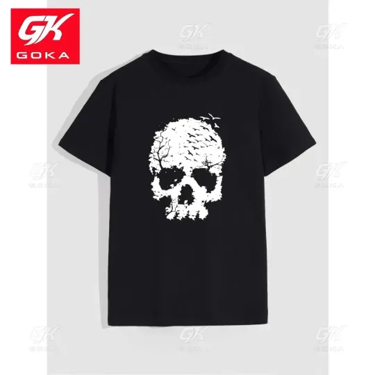 Discover Skull Print Men's Comfy T-shirt Graphic Tees Summer Outdoor Clothes Men Clothing Tops for Men Vintage Unisex T-shirts