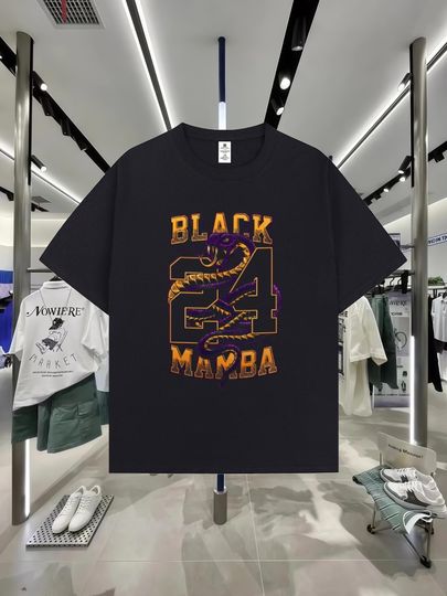 Discover Black Mamba Spirit #24 Pattern Men's T-Shirt Street Fashion Basketball Sports Outfit High Street Y2K Casual Crew Neck T-Shirt