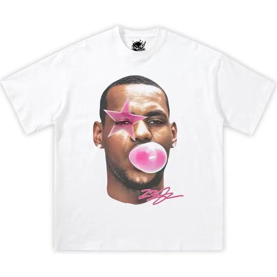 Discover Lebron James Bubble Gum Pink Boxy Cotton Tee Shirt y2k shirts, fashion shirts, streetwear shirts, basketball shirts, graphic tee