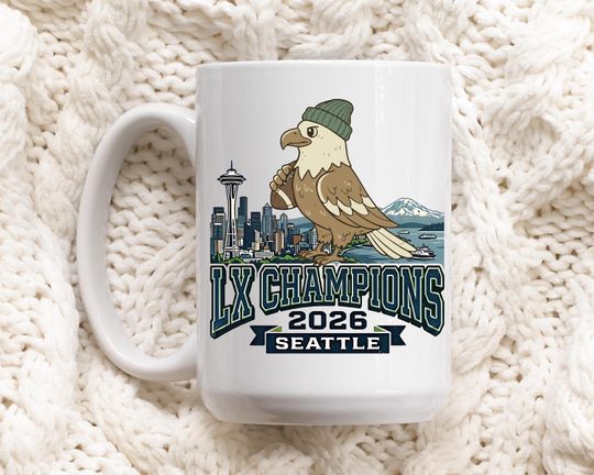Seattle Skyline Mascot Football Mug, Vintage Seattle Champions Mug, Sunday Football Merch, LX Fan Gift
