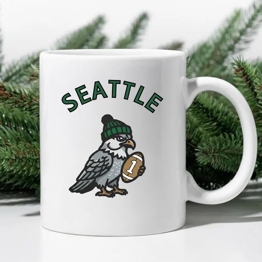 Discover Seattle Football Fan Mug, Retro Hawk Mascot Coffee Cup, Blue and Green Game Day Gift for Him, 12th Man Sport Team Souvenir, Seahawk Gift